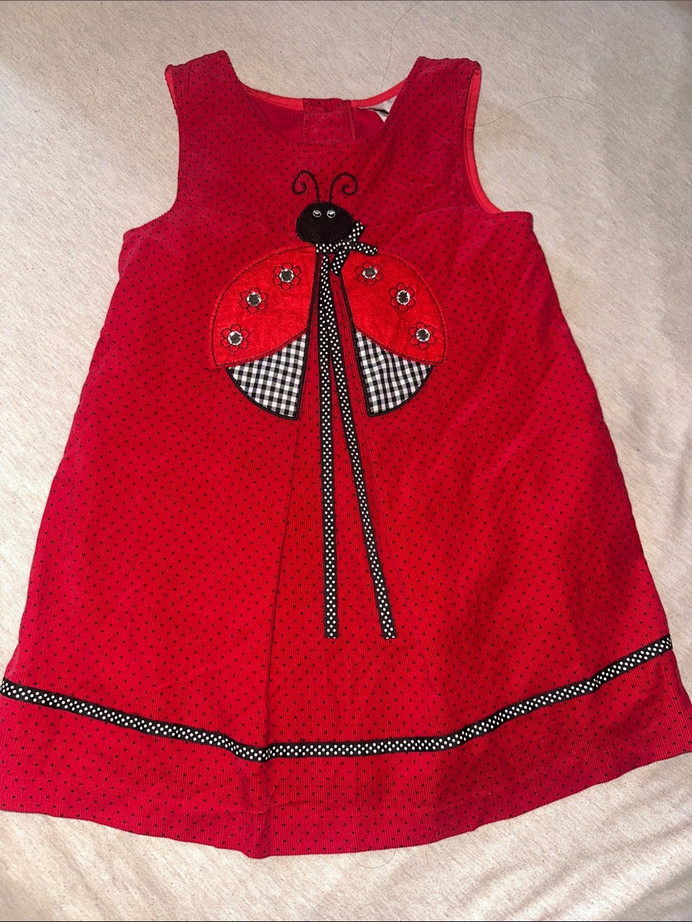 Rare Editions Red Ladybug Appliqué Dress